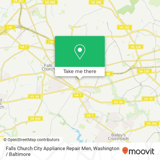 Mapa de Falls Church City Appliance Repair Men, 500 Roosevelt Blvd