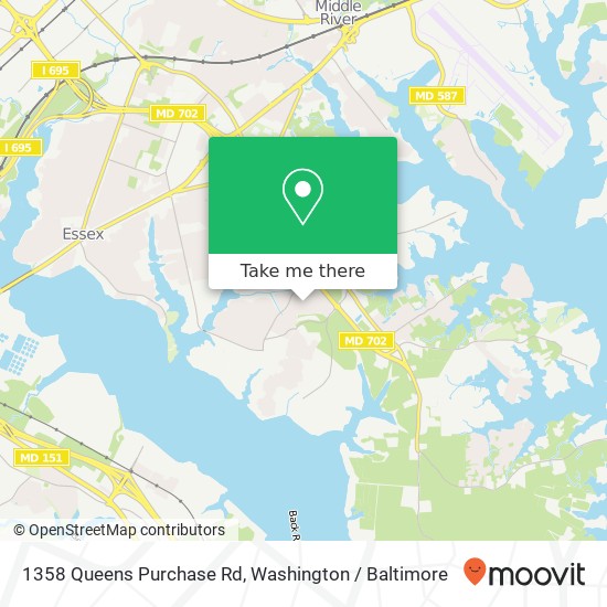 Mapa de 1358 Queens Purchase Rd, Essex, MD 21221