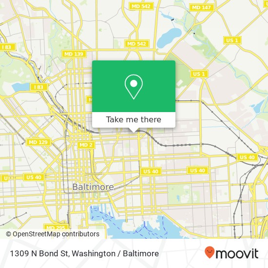 Mapa de 1309 N Bond St, Baltimore, MD 21213