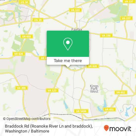 Mapa de Braddock Rd (Roanoke River Ln and braddock), Fairfax, VA 22030