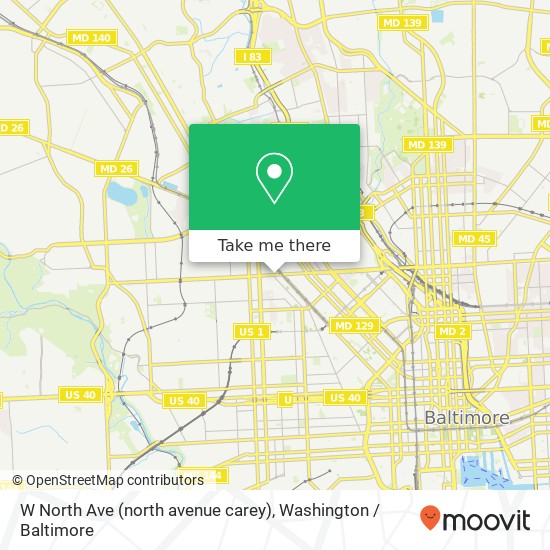 Mapa de W North Ave (north avenue carey), Baltimore, MD 21217