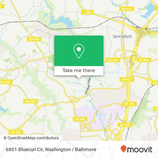 Mapa de 6801 Bluecurl Cir, Springfield, VA 22152