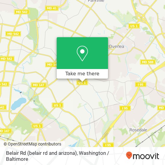 Mapa de Belair Rd (belair rd and arizona), Baltimore, MD 21206