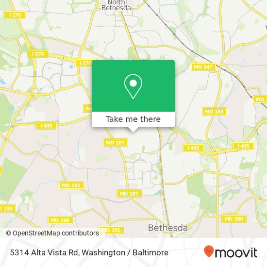 Mapa de 5314 Alta Vista Rd, Bethesda, MD 20814