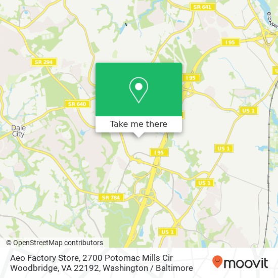 Mapa de Aeo Factory Store, 2700 Potomac Mills Cir Woodbridge, VA 22192
