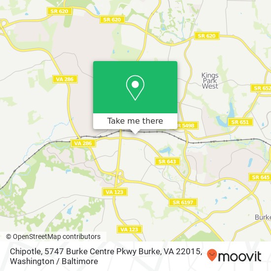 Mapa de Chipotle, 5747 Burke Centre Pkwy Burke, VA 22015