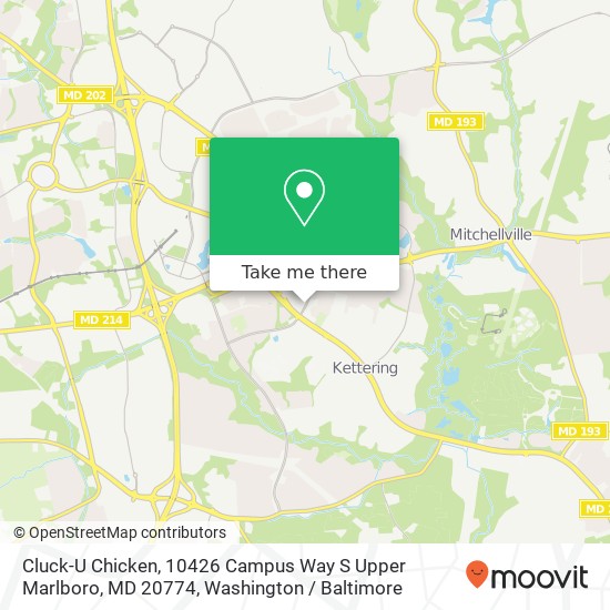 Mapa de Cluck-U Chicken, 10426 Campus Way S Upper Marlboro, MD 20774