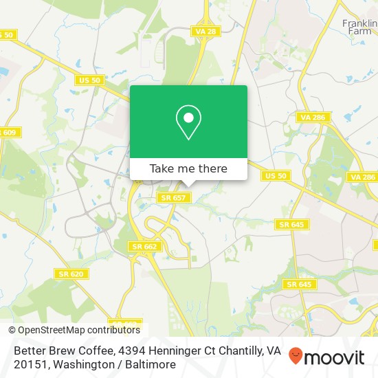 Mapa de Better Brew Coffee, 4394 Henninger Ct Chantilly, VA 20151