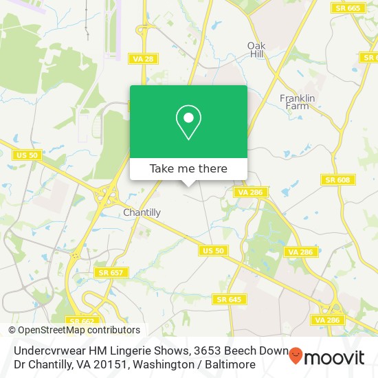 Mapa de Undercvrwear HM Lingerie Shows, 3653 Beech Down Dr Chantilly, VA 20151