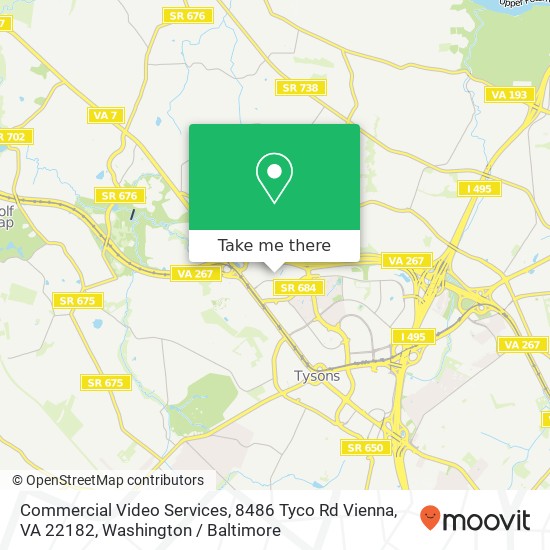 Mapa de Commercial Video Services, 8486 Tyco Rd Vienna, VA 22182