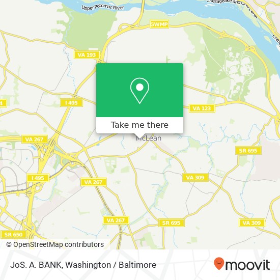 Mapa de JoS. A. BANK, 6837 Redmond Dr McLean, VA 22101