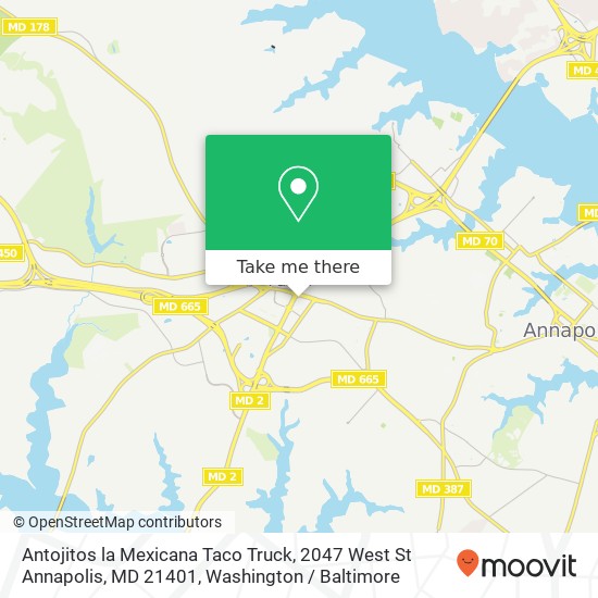 Mapa de Antojitos la Mexicana Taco Truck, 2047 West St Annapolis, MD 21401