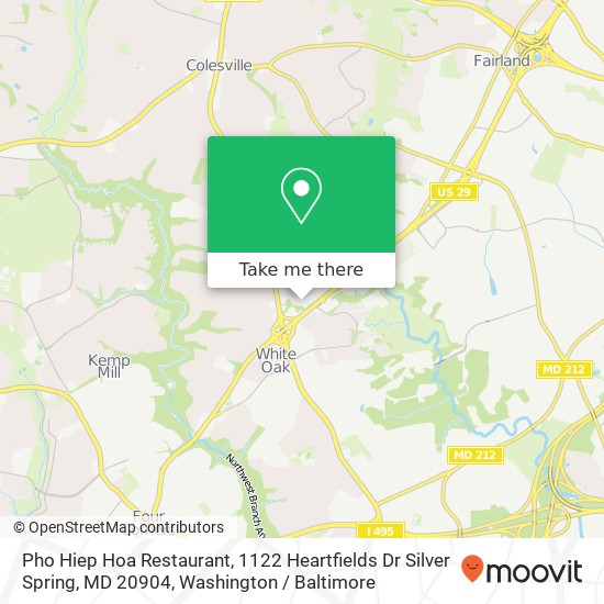 Mapa de Pho Hiep Hoa Restaurant, 1122 Heartfields Dr Silver Spring, MD 20904