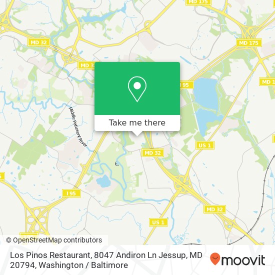 Mapa de Los Pinos Restaurant, 8047 Andiron Ln Jessup, MD 20794