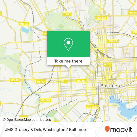 Mapa de JMS Grocery & Deli, 1346 W Mosher St Baltimore, MD 21217