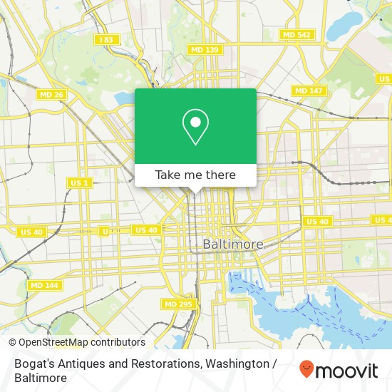 Mapa de Bogat's Antiques and Restorations, 861 N Howard St Baltimore, MD 21201