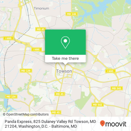 Mapa de Panda Express, 825 Dulaney Valley Rd Towson, MD 21204