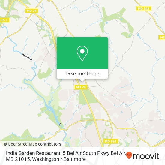 Mapa de India Garden Restaurant, 5 Bel Air South Pkwy Bel Air, MD 21015