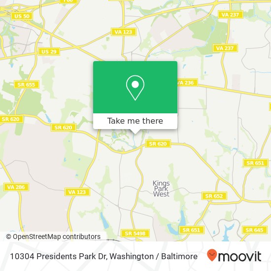 Mapa de 10304 Presidents Park Dr, Fairfax, VA 22030