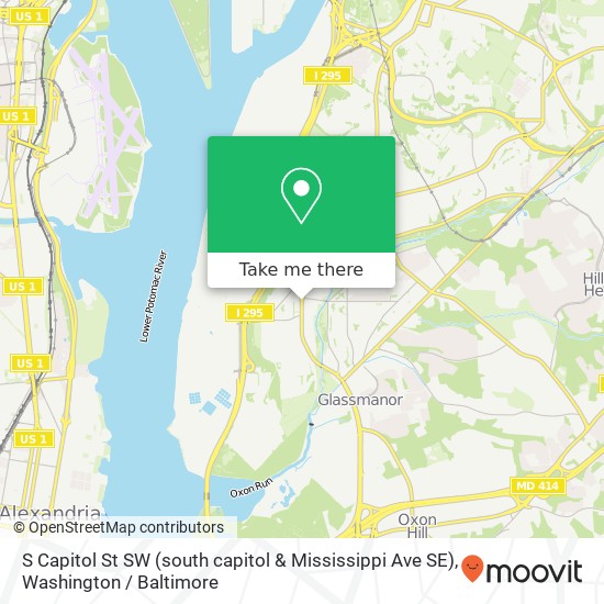 Mapa de S Capitol St SW (south capitol & Mississippi Ave SE), Washington, DC 20032