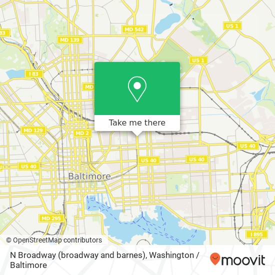 Mapa de N Broadway (broadway and barnes), Baltimore, MD 21205