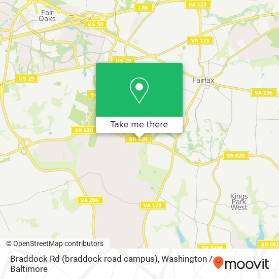 Mapa de Braddock Rd (braddock road campus), Fairfax, VA 22030