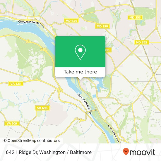 Mapa de 6421 Ridge Dr, Bethesda, MD 20816