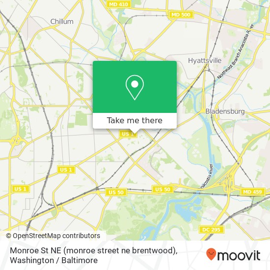 Mapa de Monroe St NE (monroe street ne brentwood), Washington, DC 20018