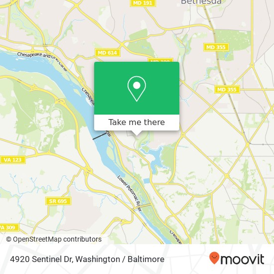 Mapa de 4920 Sentinel Dr, Bethesda, MD 20816