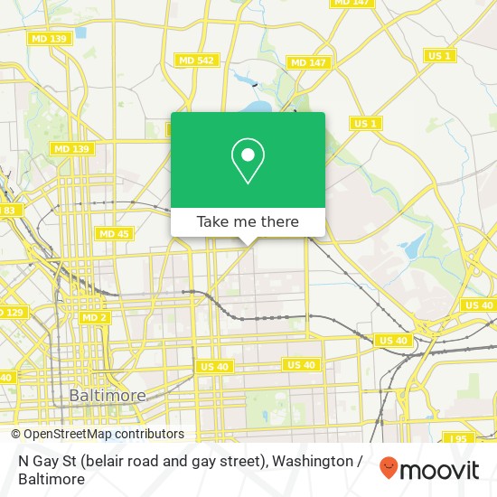 Mapa de N Gay St (belair road and gay street), Baltimore, MD 21213