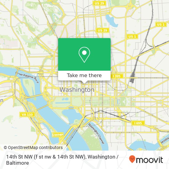 Mapa de 14th St NW (f st nw & 14th St NW), Washington, DC 20004