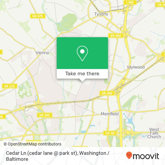 Mapa de Cedar Ln (cedar lane @ park st), Vienna, VA 22180