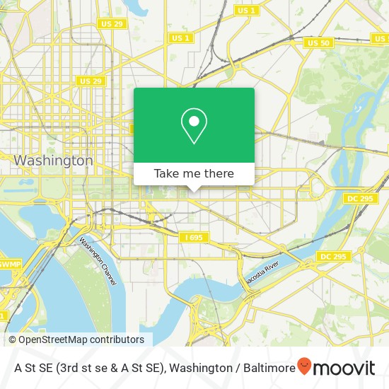 Mapa de A St SE (3rd st se & A St SE), Washington, DC 20003