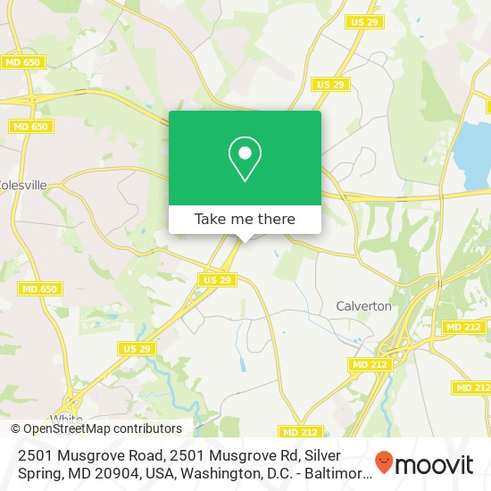 Mapa de 2501 Musgrove Road, 2501 Musgrove Rd, Silver Spring, MD 20904, USA