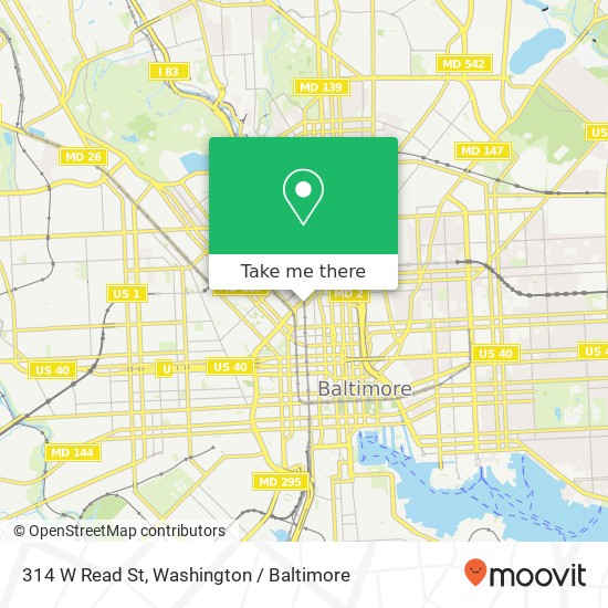 Mapa de 314 W Read St, Baltimore, MD 21201