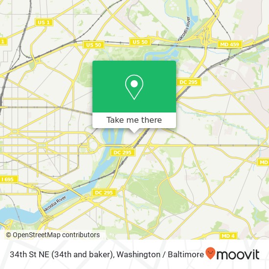 Mapa de 34th St NE (34th and baker), Washington, DC 20019
