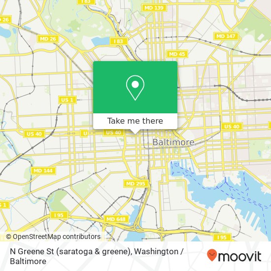 Mapa de N Greene St (saratoga & greene), Baltimore, MD 21201