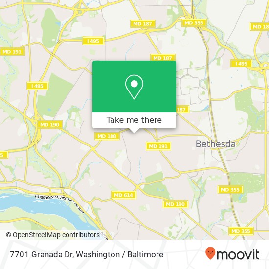 Mapa de 7701 Granada Dr, Bethesda, MD 20817