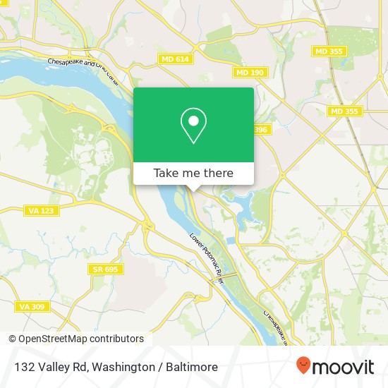 Mapa de 132 Valley Rd, Bethesda, MD 20816