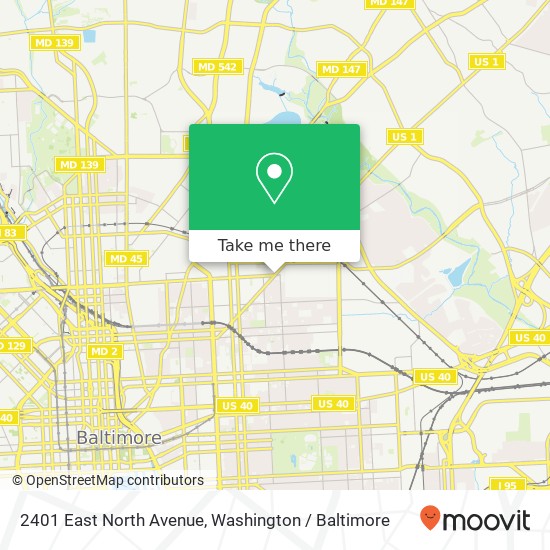 Mapa de 2401 East North Avenue, 2401 E N Ave, Baltimore, MD 21213, USA