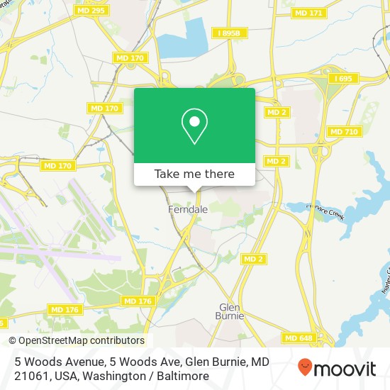 Mapa de 5 Woods Avenue, 5 Woods Ave, Glen Burnie, MD 21061, USA