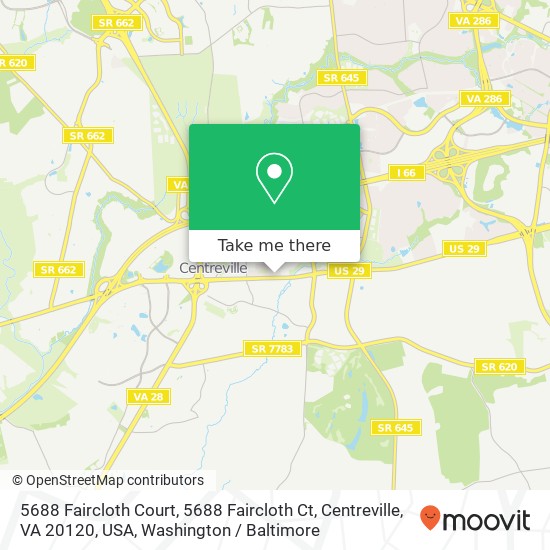Mapa de 5688 Faircloth Court, 5688 Faircloth Ct, Centreville, VA 20120, USA