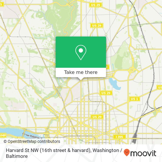 Mapa de Harvard St NW (16th street & harvard), Washington, DC 20009