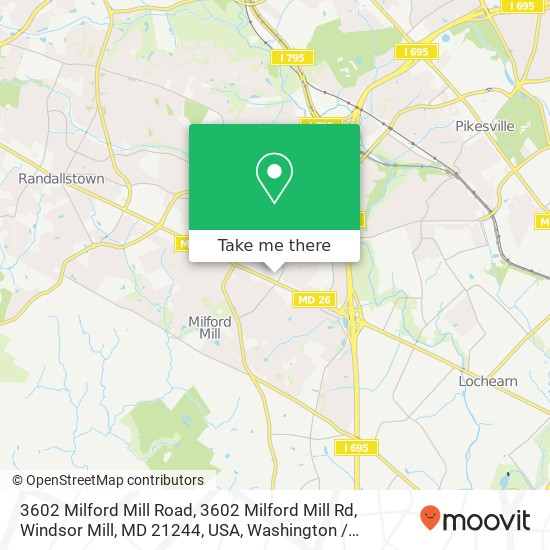 3602 Milford Mill Road, 3602 Milford Mill Rd, Windsor Mill, MD 21244, USA map