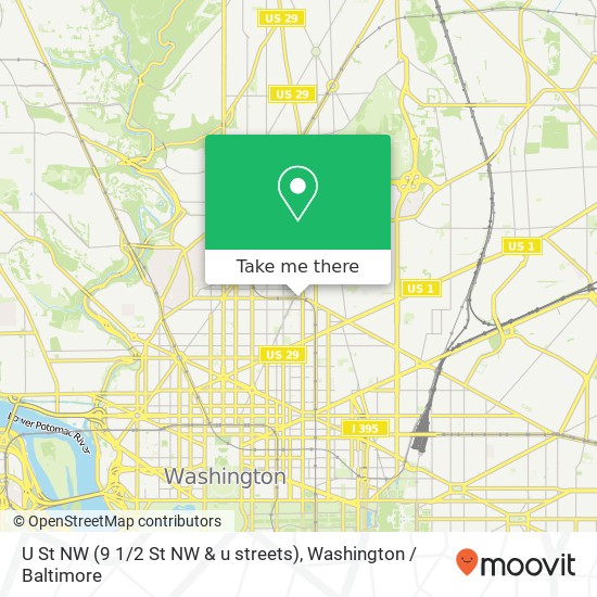 Mapa de U St NW (9 1 / 2 St NW & u streets), Washington, DC 20001