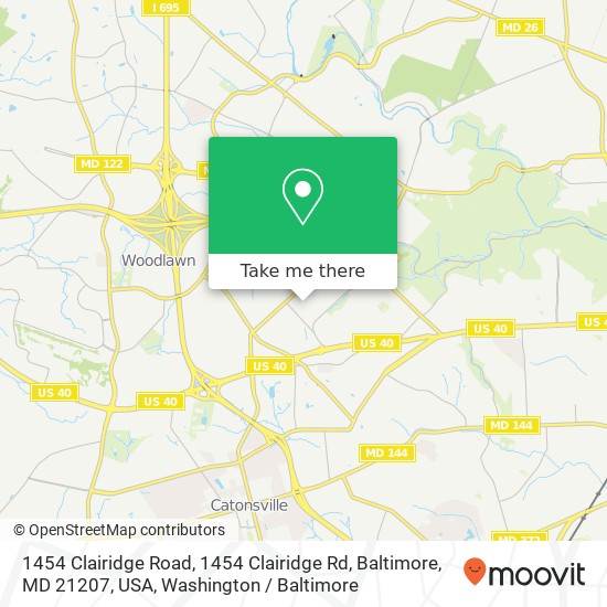 Mapa de 1454 Clairidge Road, 1454 Clairidge Rd, Baltimore, MD 21207, USA