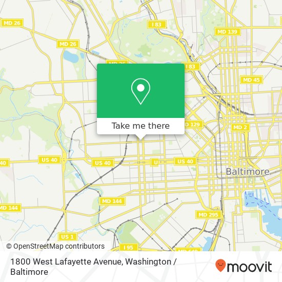 Mapa de 1800 West Lafayette Avenue, 1800 W Lafayette Ave, Baltimore, MD 21217, USA