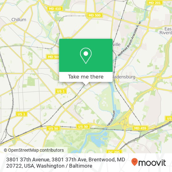 Mapa de 3801 37th Avenue, 3801 37th Ave, Brentwood, MD 20722, USA