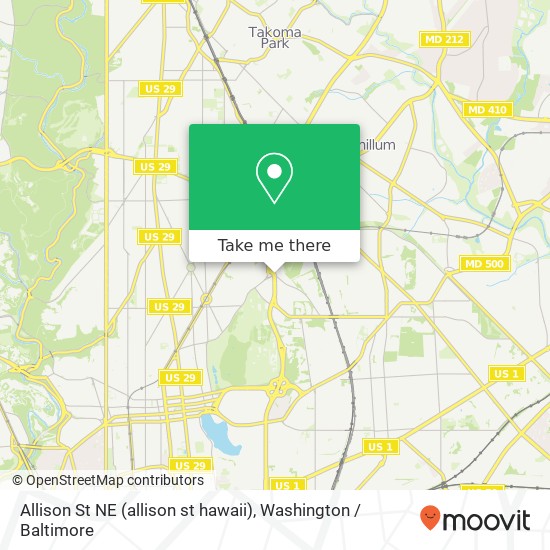 Mapa de Allison St NE (allison st hawaii), Washington, DC 20011