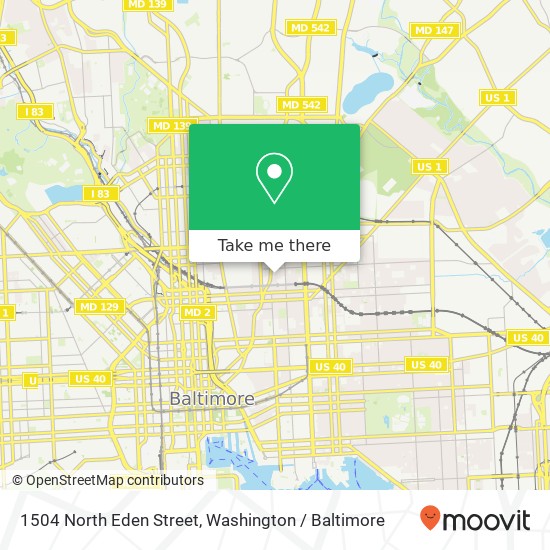 Mapa de 1504 North Eden Street, 1504 N Eden St, Baltimore, MD 21213, USA